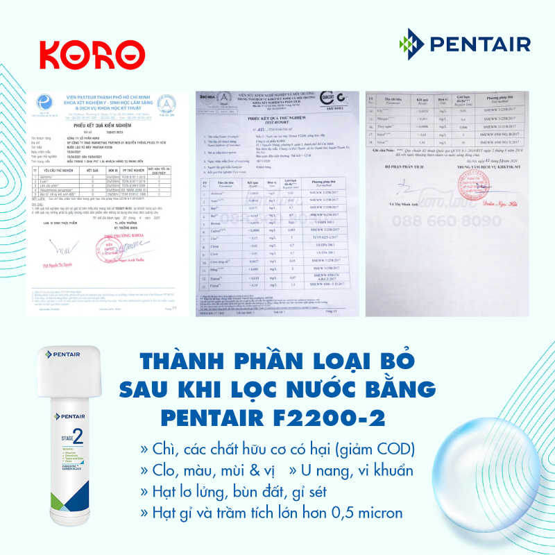 Máy Lọc Nước Pentair F2200-2 không vòi 11 thanh phan loai bo sau khi loc luoc bang pentair2200