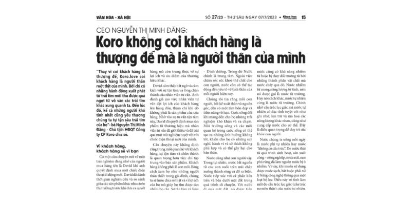 Koro không coi khách hàng là thượng đế mà là người thân của mình